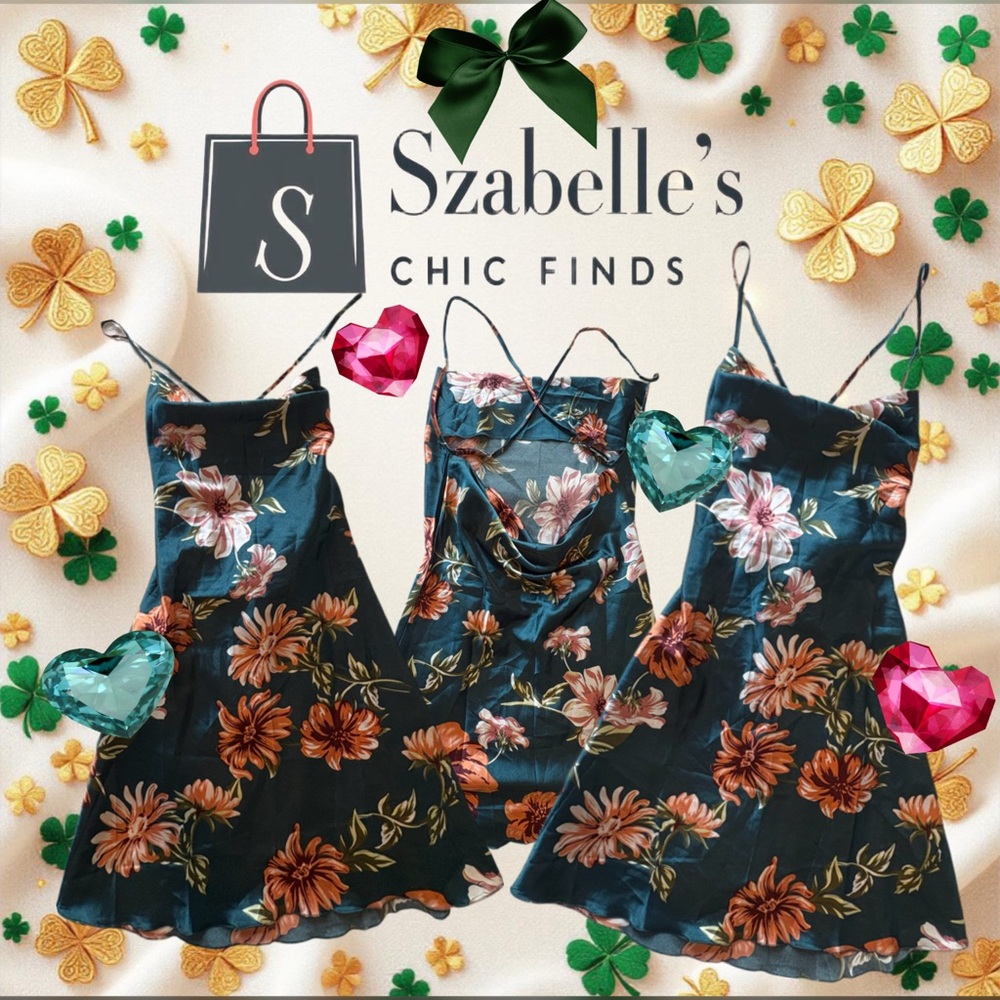 Floral Summer Dress in Teal with Rust Blooms
